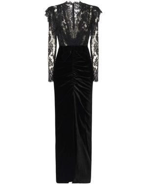 Alessandra Rich Velvet And Lace Dress - Black