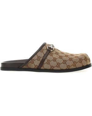 Gucci Logo Slip On Sandals - Brown