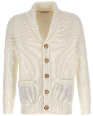 Brunello Cucinelli Ivory Shawl Collar Jumper - White