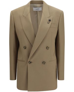 Lardini Double-Breasted Stretch Wool Blend Blazer Blazers & Vests - Natural