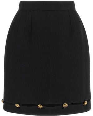 Versace Medusa-Button Grain De Poudre Wool Skirt - Black
