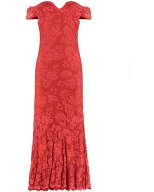 Balensi Lace Heart-Neck Long Dress Polyamide; Viscose; Elastane - Red