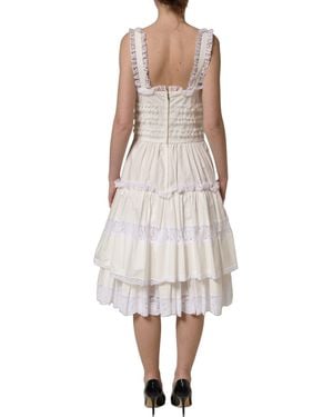 Dolce & Gabbana Cotton Poplin Ruffled Midi Dress Nylon - White