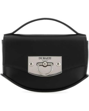 DURAZZI MILANO Leather Mini Swing Handbag Metallo Argentato Anticato Borse A Mano - Black