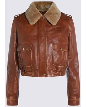 Miu Miu Leather Jacket - Brown