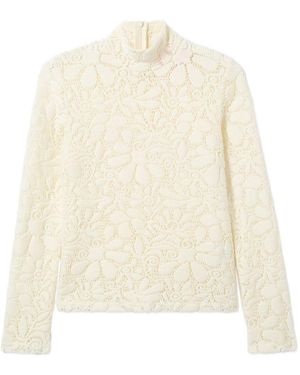 La DoubleJ Off- Wool Blend Floral Lace Turtleneck Top - White
