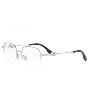 Fendi Eyeglasses Round Semi Rim, Shiny Palladium Frame And Clear Demo Lenses Lens Fe50104F016 - Metallic