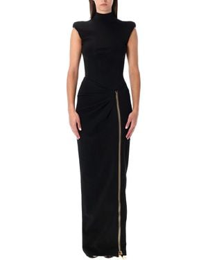 Balmain Long Jersey Dress With Zip - Black