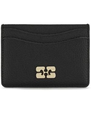 Ganni Grained Leather Card Holder Wallet - Black