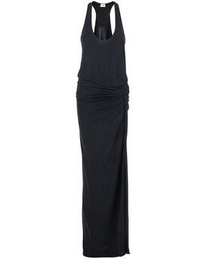 ANDAMANE Long Dress Juno With Ruches Detail On The Front And Single Vent - Black
