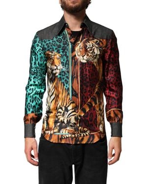 Dolce & Gabbana Tiger Leopard Print Silk Shirt Co+02+Se - Red