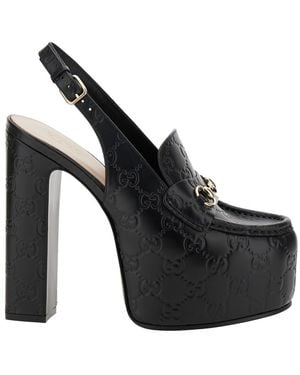 Gucci Ottavia Singback Pumps With Horsebit On The Front And All-Over Double G Logo - Black