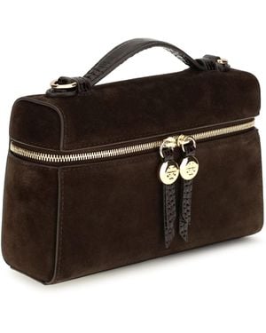 Tory Burch Romy Slim Suede Top Handle Bag Dark Cocoa - Black