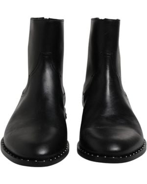 Dolce & Gabbana Leather Logo Ankle Boots Studded Shoes Calf - Black