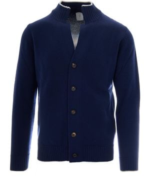 Eleventy Stand Collar Wool Button-Front Cardigan - Blue