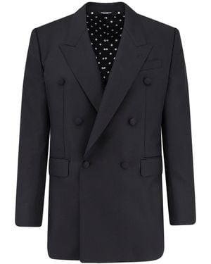 Dolce & Gabbana Double-Breasted Virgin Wool Blazer - Blue