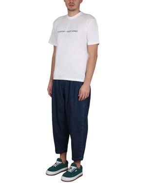 Sunnei Crewneck T-Shirt With Logo Embossing Cotton T-Shirts - Blue