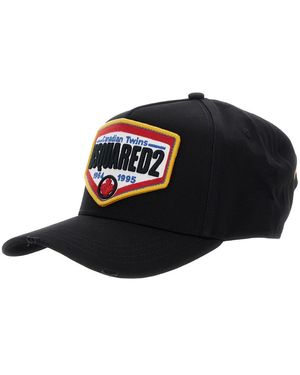 DSquared² Baseball Cap With Maxi Print On The Front And Rear Adjustable Buckle Cosure - Black