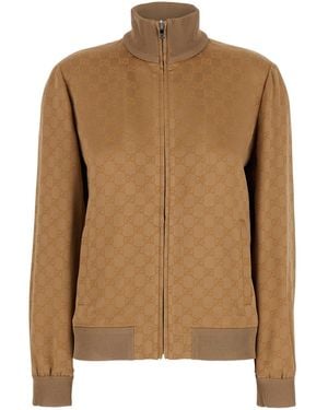 Gucci High Neck Sweatshirt With Gg Motif - Brown