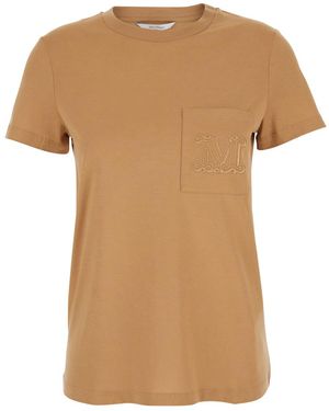 Max Mara Crewneck T-Shirt With Front Pocket Cotton T-Shirts & Jerseys - Natural