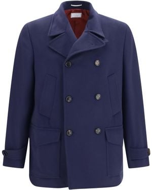 Brunello Cucinelli Double-Breasted Wool Coat - Blue