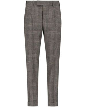 PT Torino Checked Virgin Wool Pleated Pants - Gray