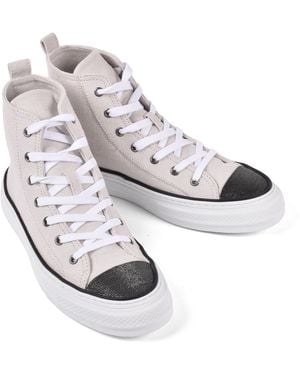 Brunello Cucinelli Birch Cotton Linen High Top Trainers - Metallic