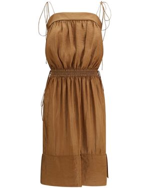 Saint Laurent Satin Dress With Balloon Bodice - Brown