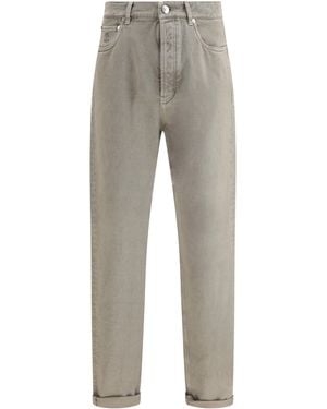 Brunello Cucinelli Garment-Dyed Denim Trousers Cotton Jean - Grey