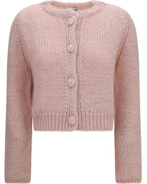 forte_forte Chunky Knit Cardigan With Buttons - Pink