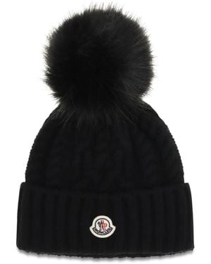 Moncler Wool And Cashmere Beanie With Pom-Pom Hats E Hairbands - Black