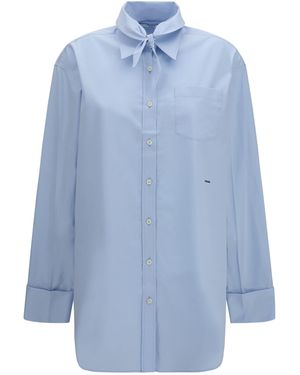 Prada Oversized Shirt With Pocket And Embroidered Logo Cotton - Blue