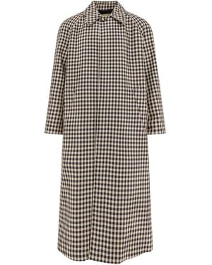 Valentino Wool And Cotton Coat With Vichy Motif - Grey