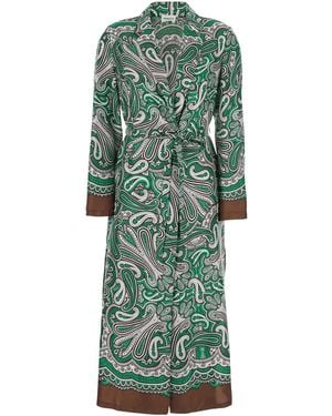 P.A.R.O.S.H. Long Dress With Belt And All-Over Scarf Print - Green