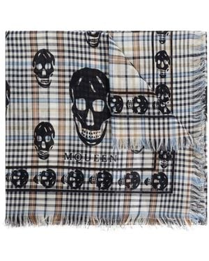 McQueen Chequered Frayed-Edge Scarf - Black