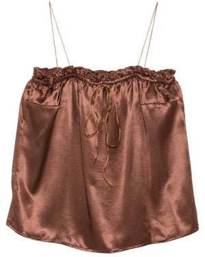 THE NINA STUDIO Ruffled-Trim Spaghetti-Strap Top - Brown