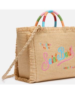 MC2 Saint Barth Colette Straw Effect Handbag With Logo Embroidery Bag - Natural