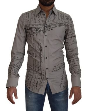 Dolce & Gabbana Printed Cotton Slim Dress Shirt - Grey