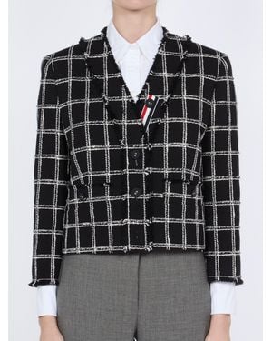 Thom Browne Veste Cardigan Col V En Tweed Houndstooth À Carreaux Jacket - Black