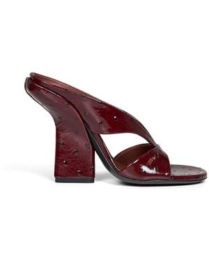 Dries Van Noten Burgundy Ostrich-Embossed Leather Heeled Mules - Red