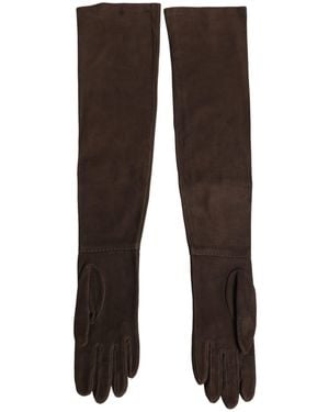 Dolce & Gabbana Genuine Leather Suede Elbow Length Gloves - Brown