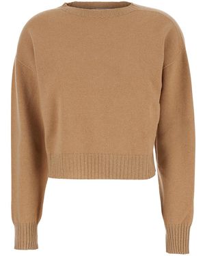 Twinset Crew Neck Jumper With Dropped Shoulder And Ribbed Details - Natural