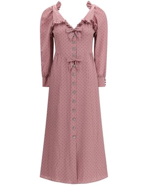 Alessandra Rich Polka Dot Midi Dress With Ruffles - Pink