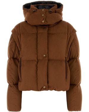 Moncler Caramel Stretch Polyester Paterne Down Jacket - Brown