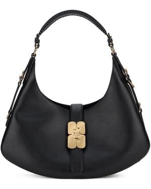 Ganni Shoulder Bag Kat Small Lambskin Leather Handbags - Black