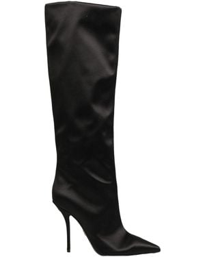 Dolce & Gabbana Satin Knee High Stiletto Boots Shoes Silk Viscose - Black