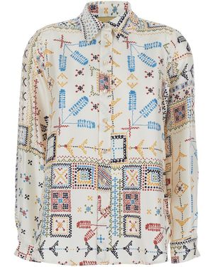 Momoní Shirt With Pointed Collar And All-Over Silk Print For Blouses - Grey