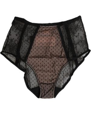 Dolce & Gabbana Sheer Polka Dot Lace High Waist Brief Underwear Nylon Viscose Clothing - Black
