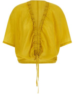Nude Gathered Top Tencel Shirt, Blouse - Yellow