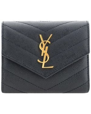Saint Laurent Cassandre Leather Wallet Calf Bos Taurus - Blue